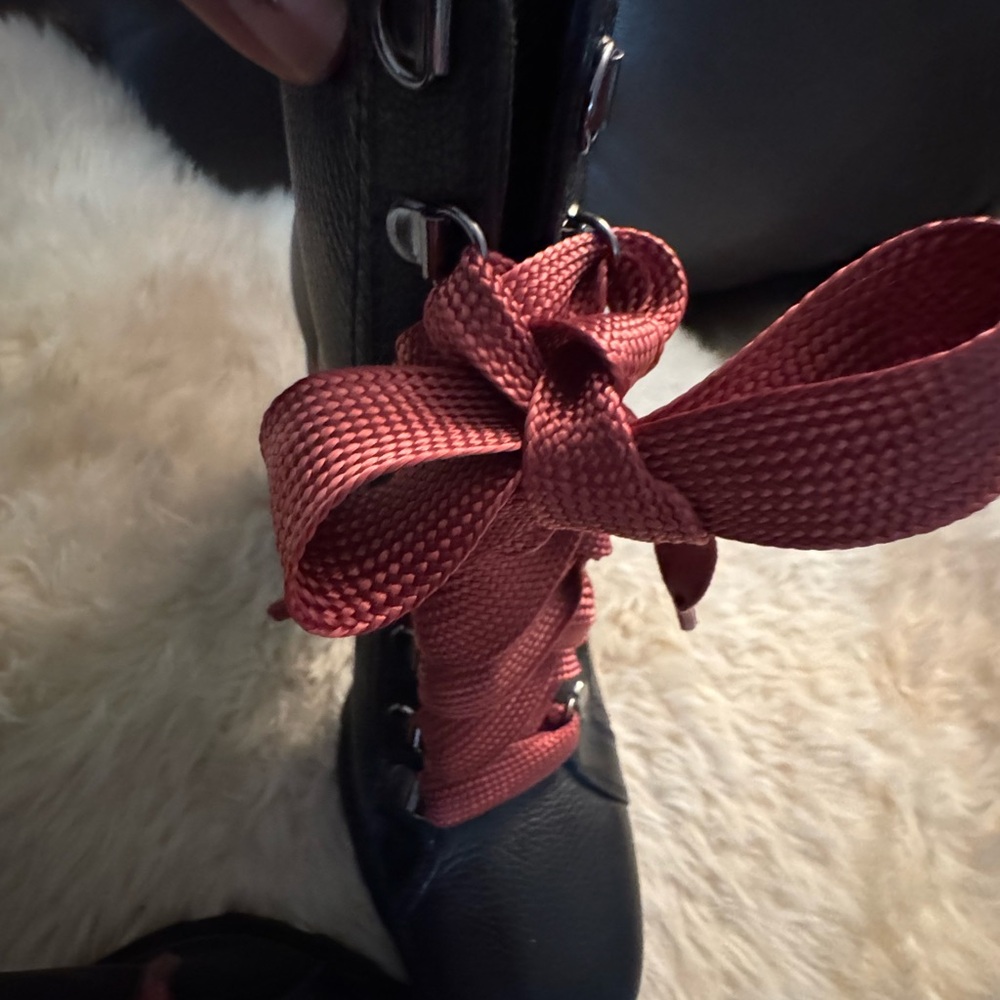 Schutz Black Leather Boots with Red Laces - Picture 8 of 12